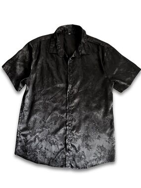 Men's Black Floral Jacquard Short-Sleeve Shirt Date Night